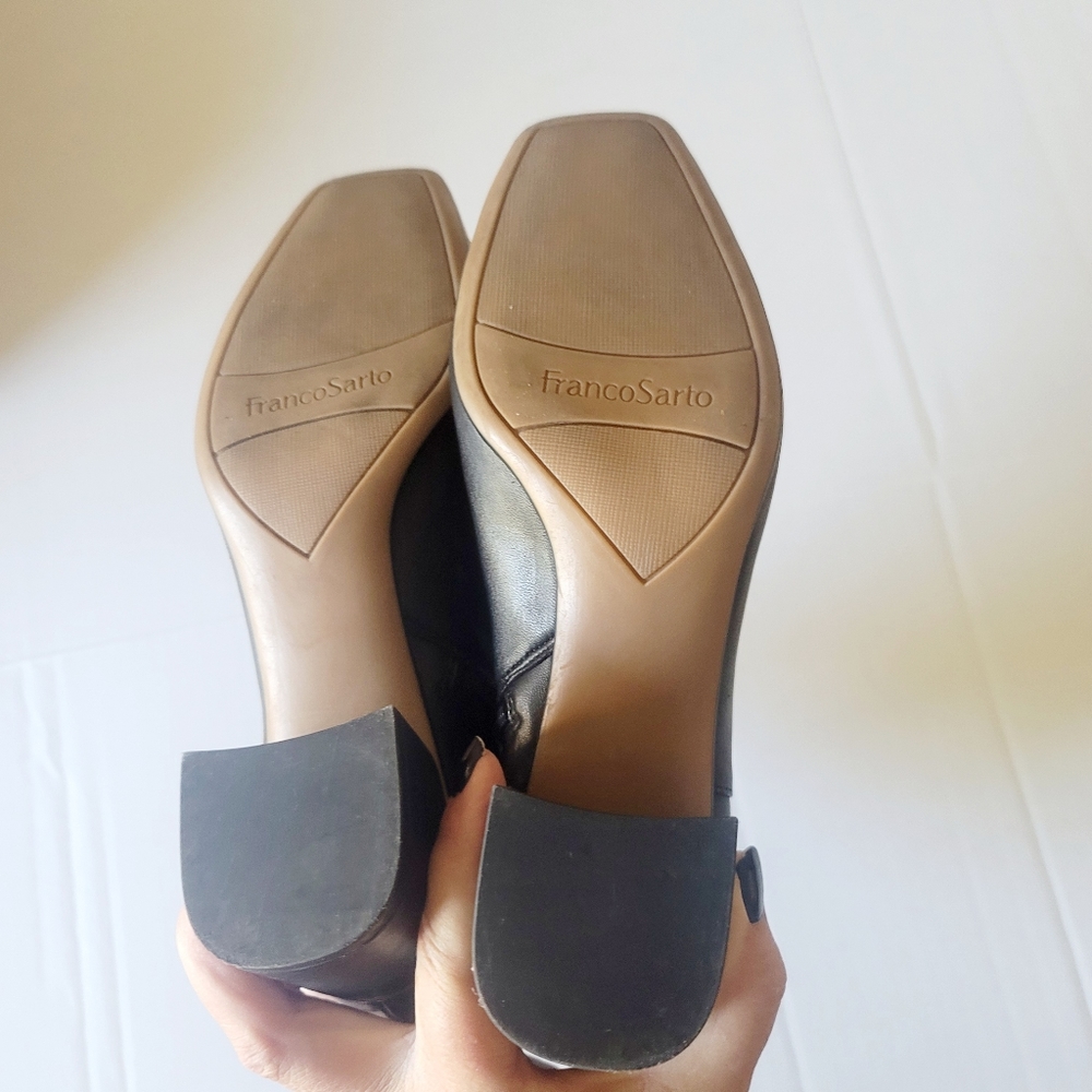 Franco Sarto Black Leather Ankle Booties with Block Heel - Picture 10 of 11